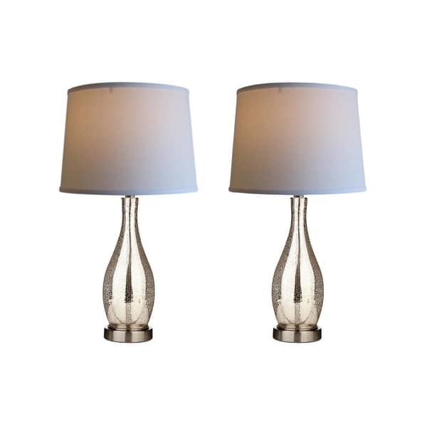 27" Teardrop Lamp Base 2 Pack, Mercury Silver/Gold Glass Table Lamp Set
